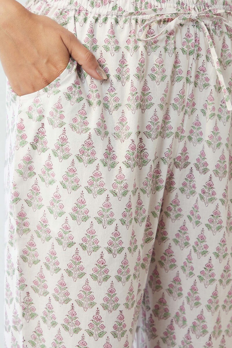 White Handcrafted Cotton Narrow Pants
