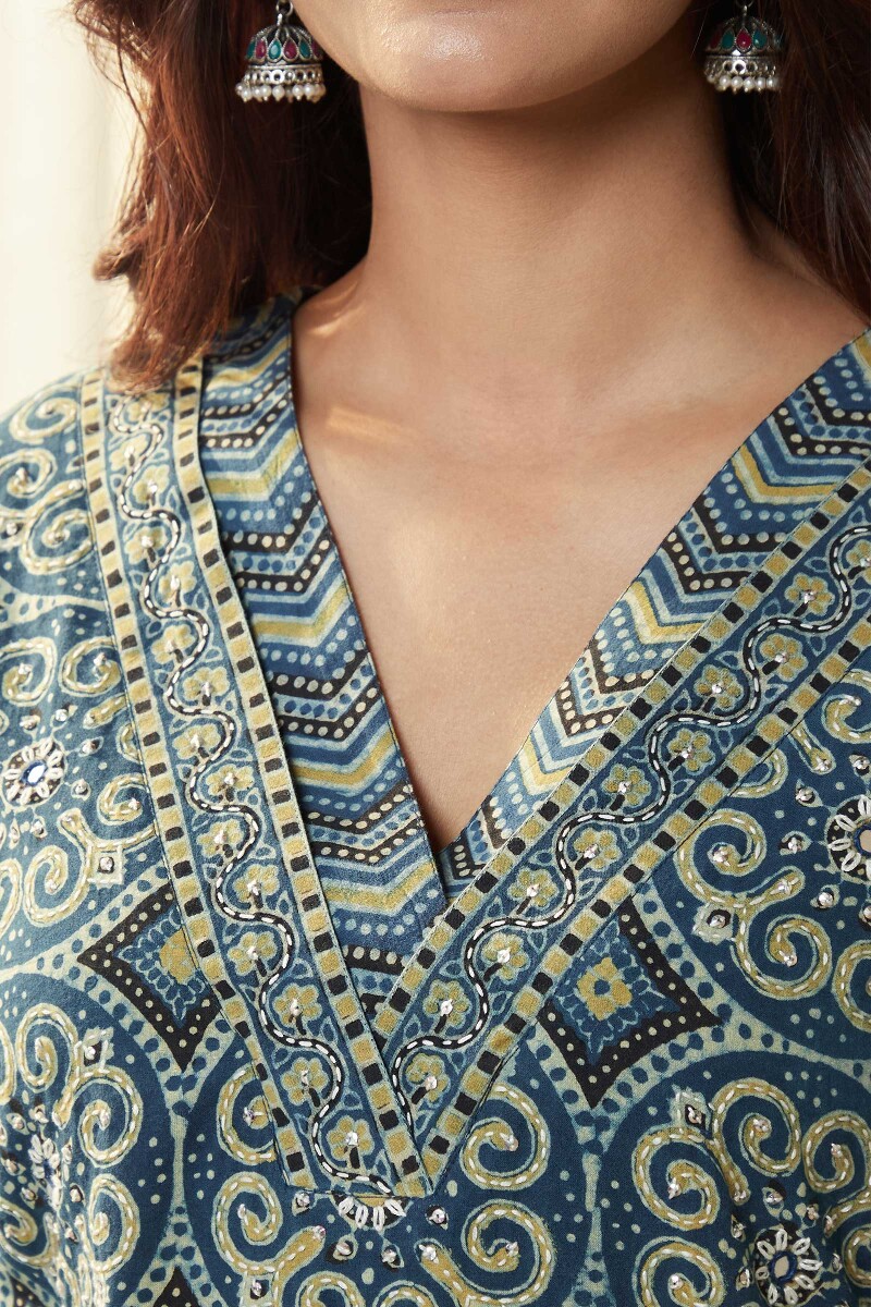 Ajrak Hand Block-Printed Straight Cotton Kurta