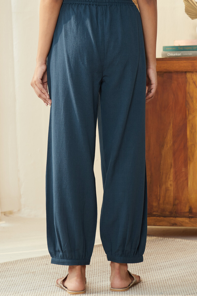 Blue Handcrafted Cotton Flax Izhaar Pants