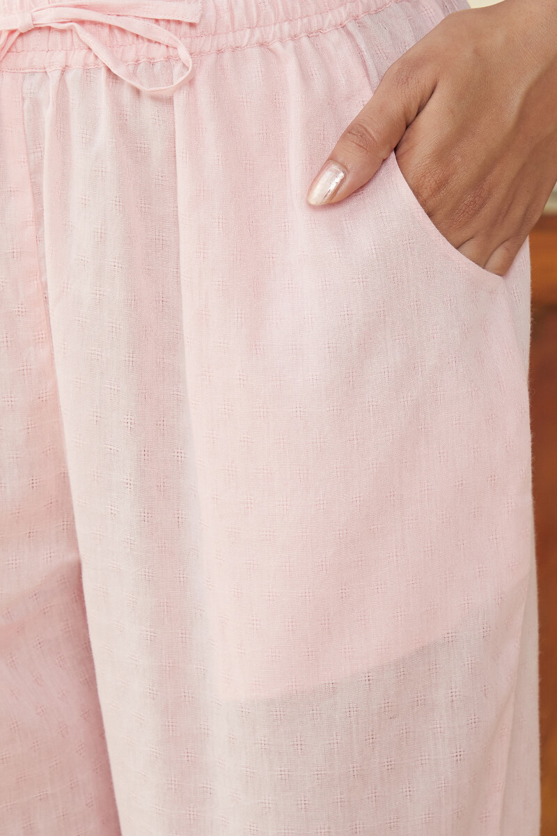 Pink Handcrafted Cotton Dobby Narrow Pants
