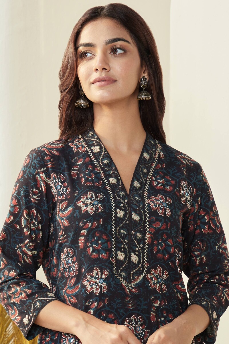 Bagru Hand Block-Printed Straight Cotton Kurta