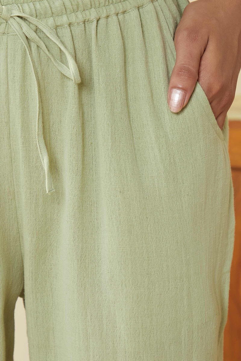 Light Green Handcrafted Cotton Flax Narrow Pants