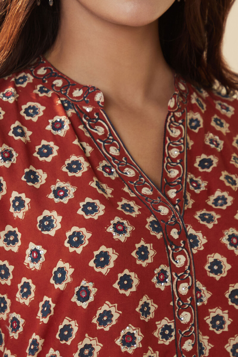 Bagru Hand Block-Printed A-Line Viscose Kurta