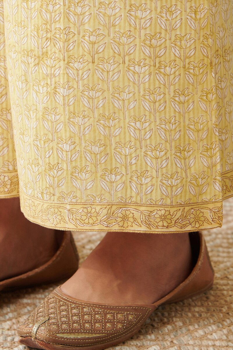 Yellow Hand Block Printed Cotton Dobby Palazzos