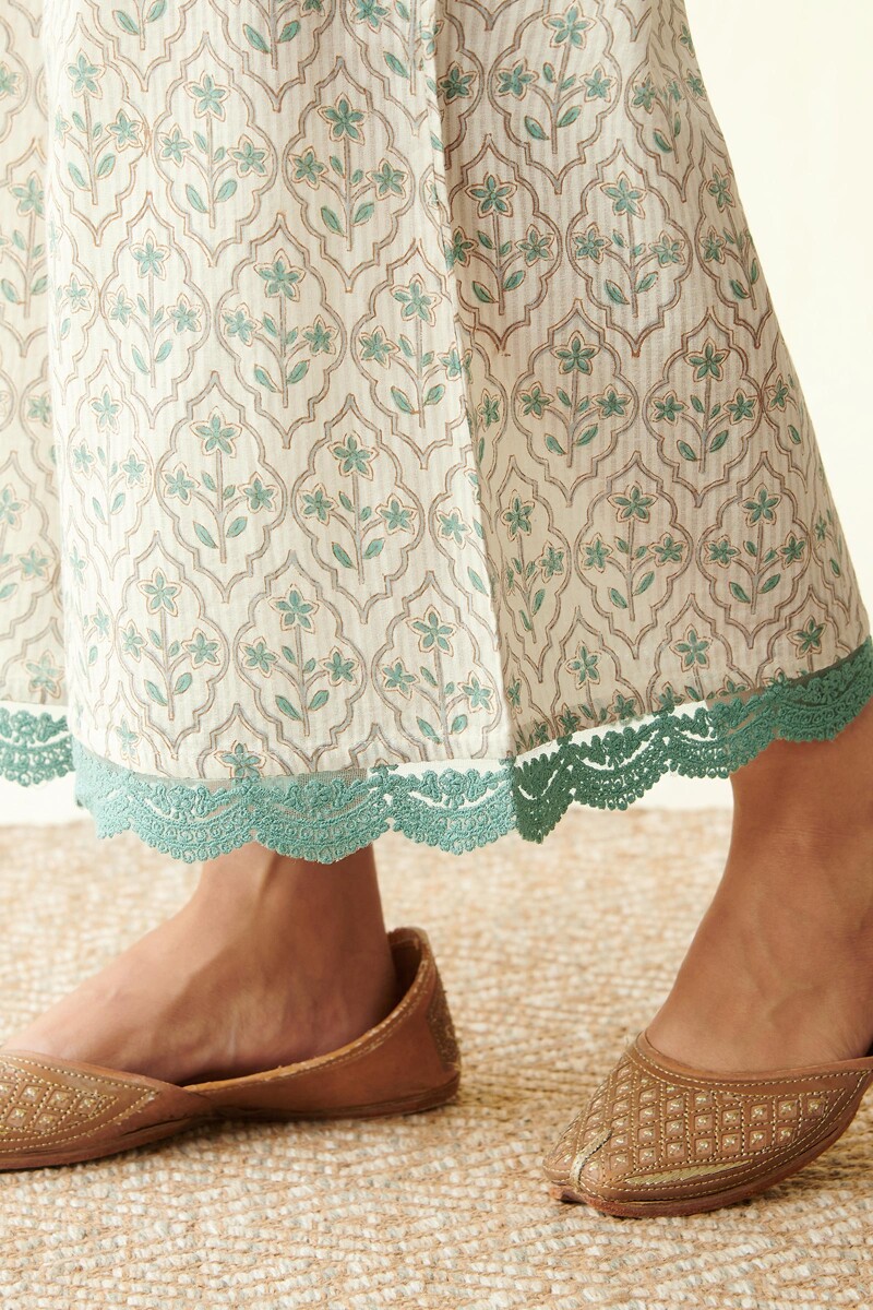 Off-White Hand Block Printed Dobby Palazzos