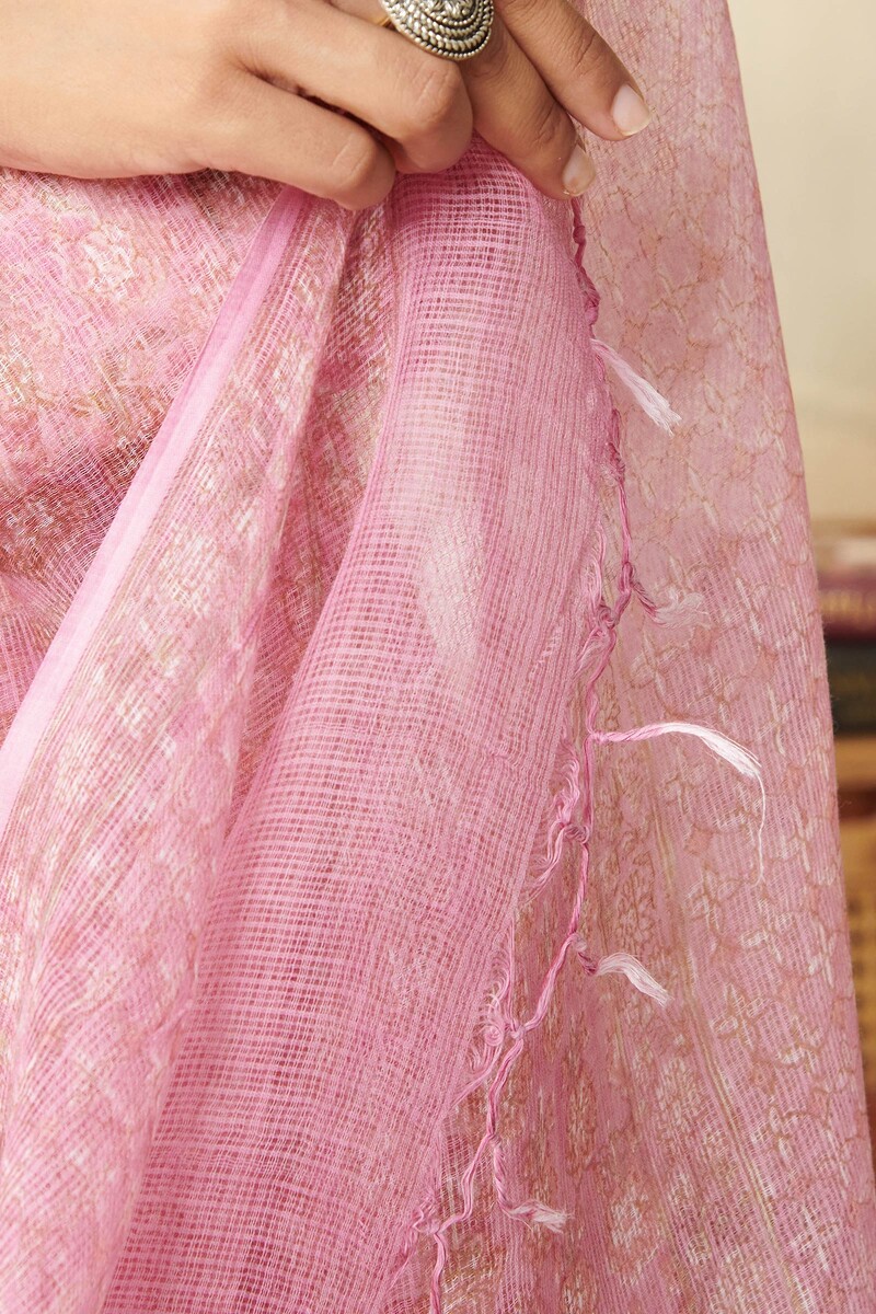 Pink Hand Block Printed Kota Dupatta