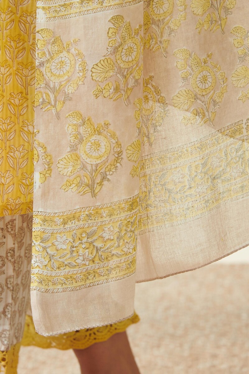 Off-White Hand Block Printed Cotton Mul Dupatta