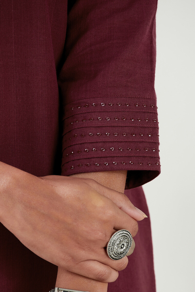 Maroon Handcrafted Straight Handloom Kurta