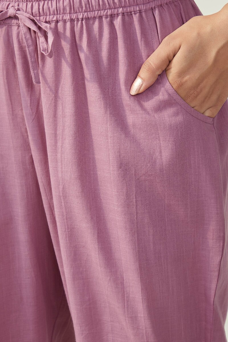 Purple Handcrafted Cotton Slub Narrow Pants