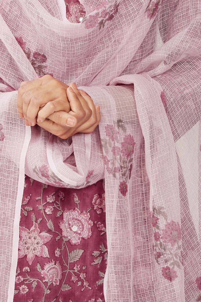 Purple Hand Block-Printed Kota Dupatta