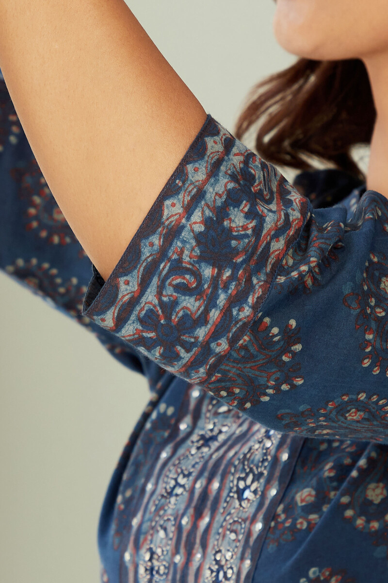 Akola Hand Block-Printed Straight Cotton Kurta