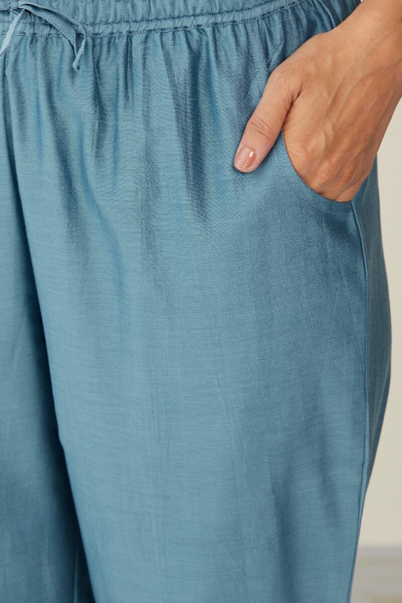 Blue Handcrafted Chanderi Narrow Pants