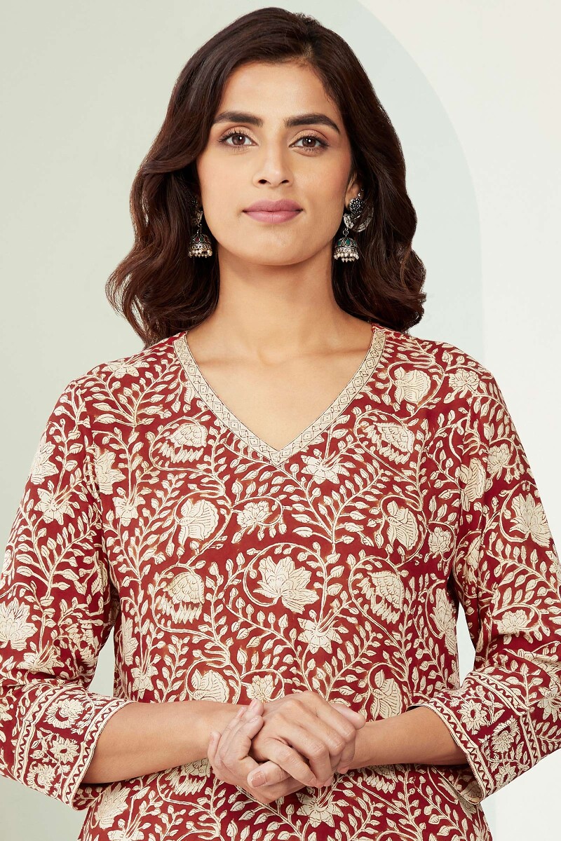 Bagru Hand Block-Printed Straight Viscose Kurta