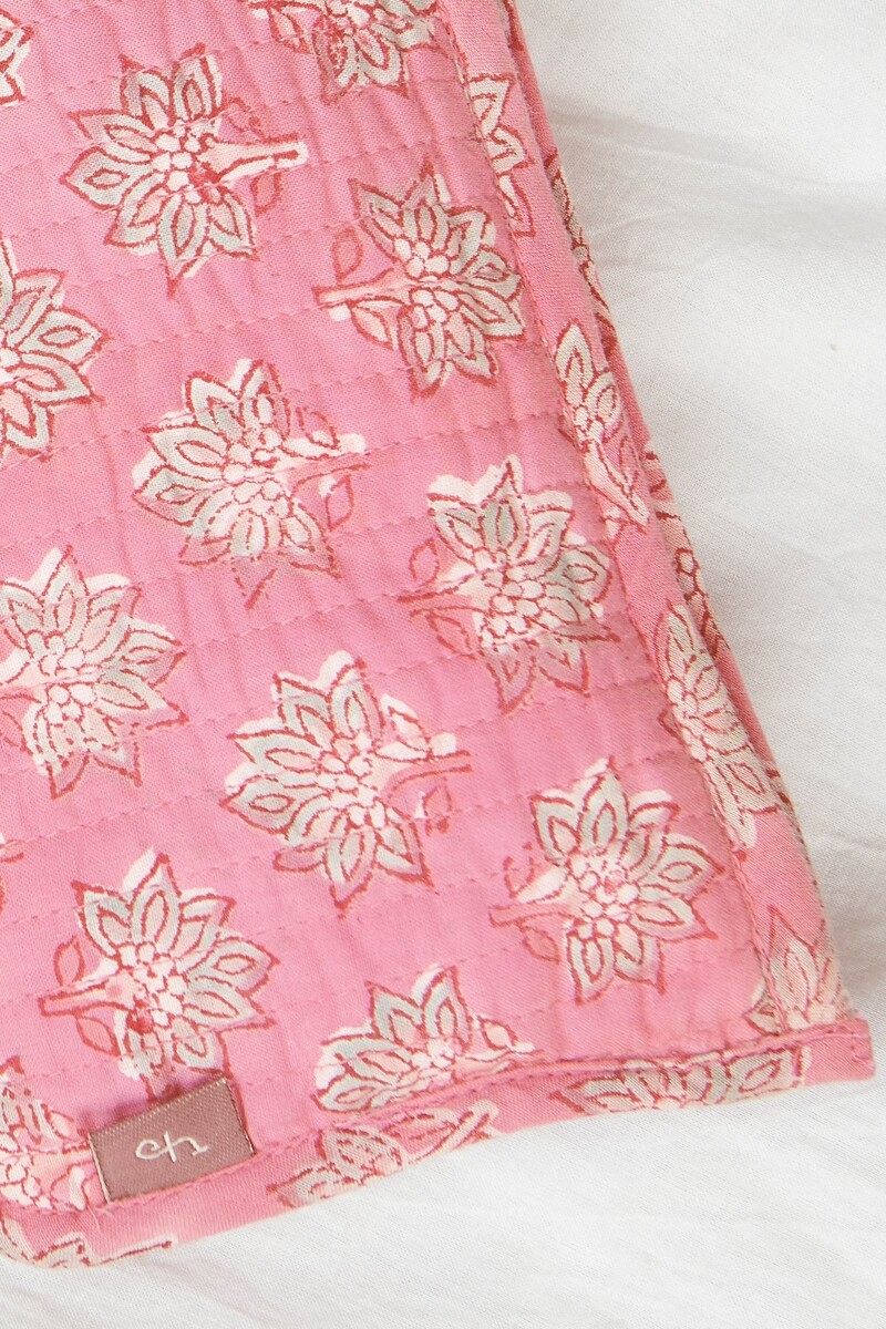 Pink Hand Block-Printed Cotton Pencil Pouch