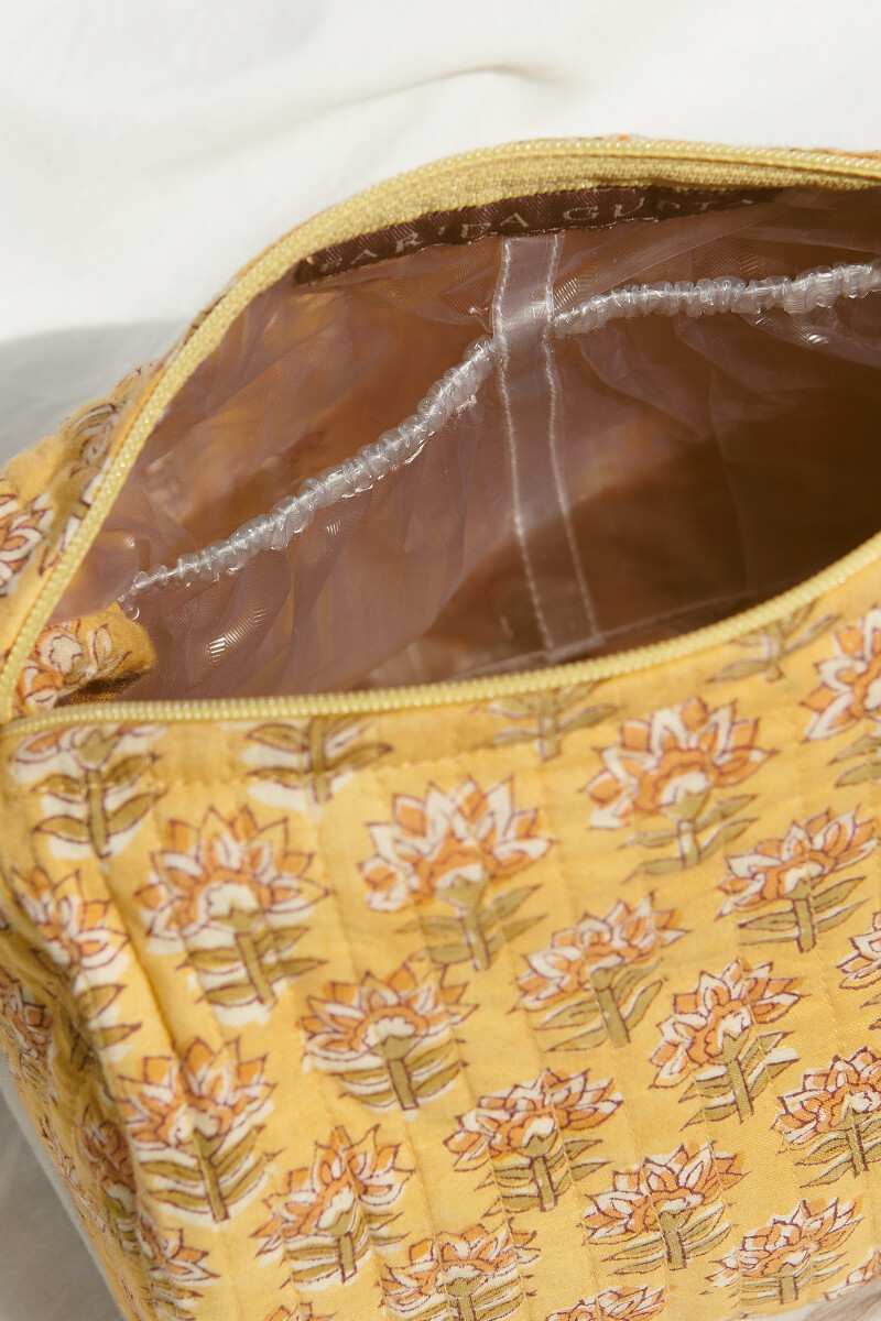 Yellow Hand Block-Printed Cotton Vanity Pouch