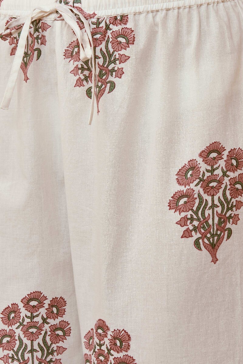 White Hand Block-Printed Cotton Izhaar Pants
