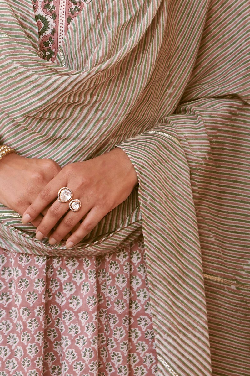 Green Hand Block-Printed Cotton Mul Dupatta