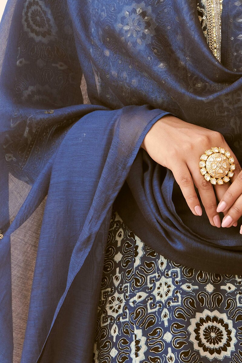 Indigo Handcrafted Cotton Silk Dupatta