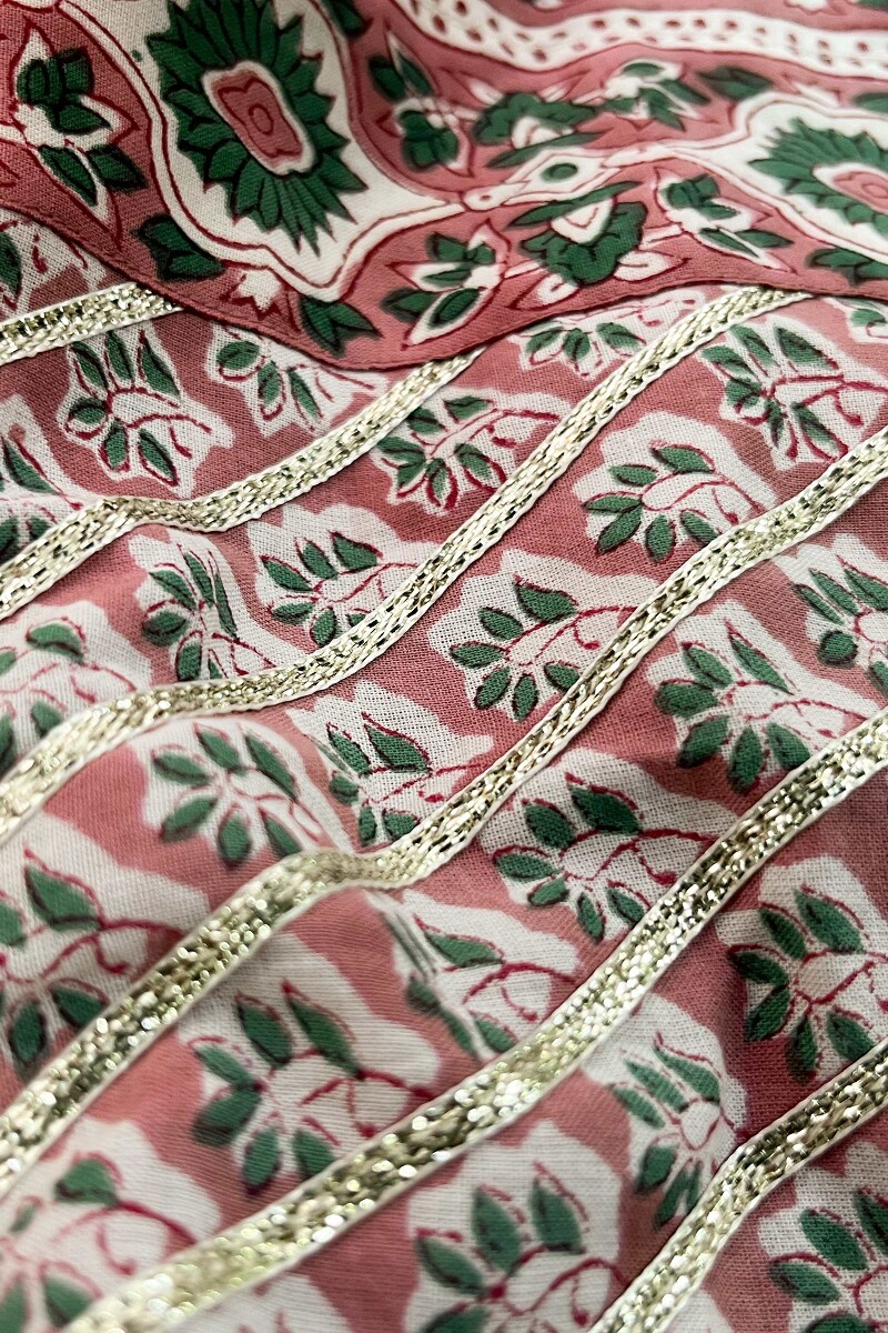 Brown Hand Block-Printed A-Line Cotton Mul Kurta
