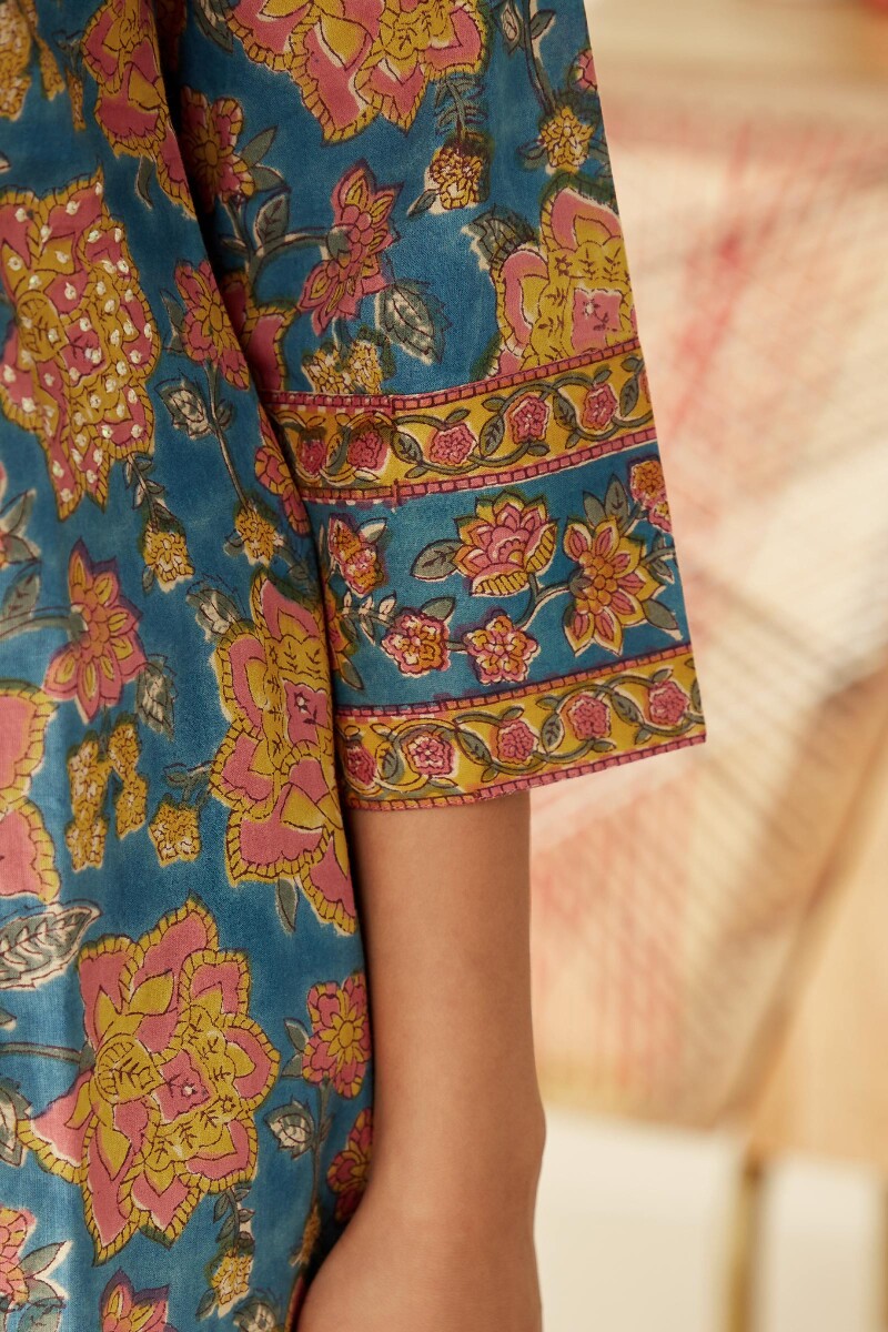 Blue Hand Block-Printed Cotton Top