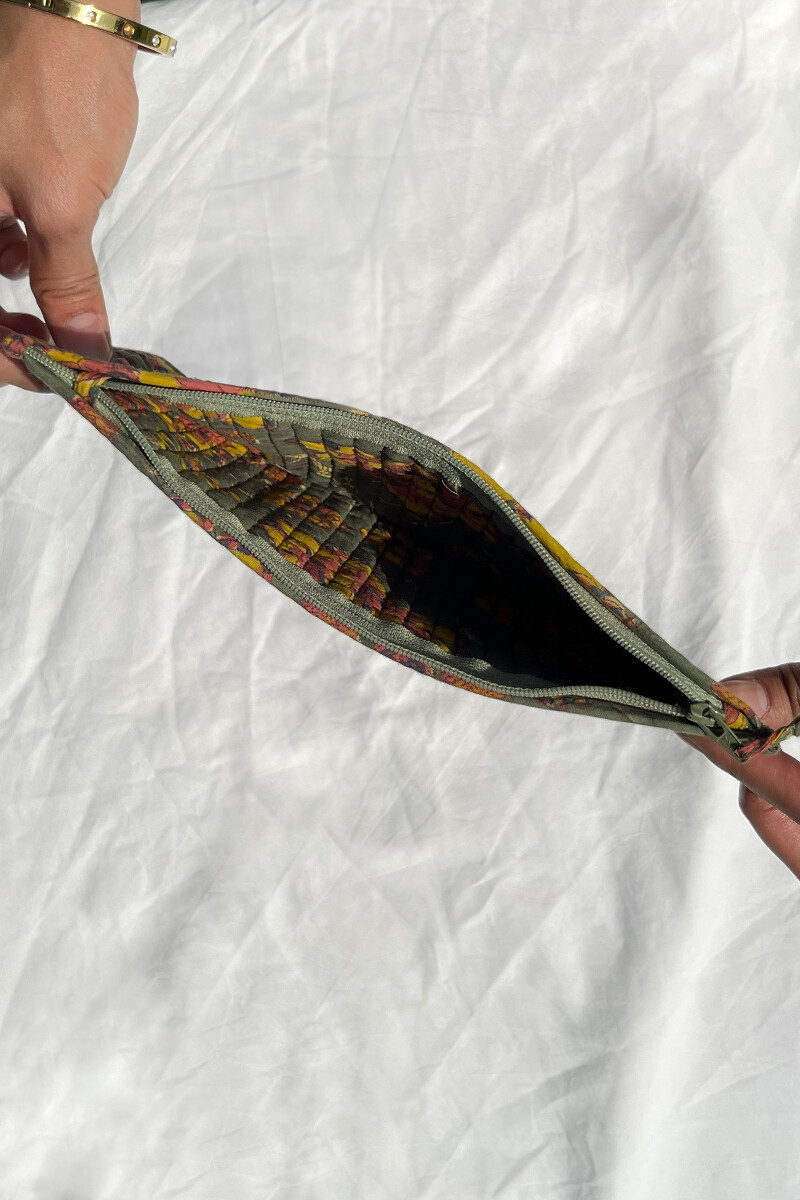 Green Hand Block-Printed Cotton Pencil Pouch
