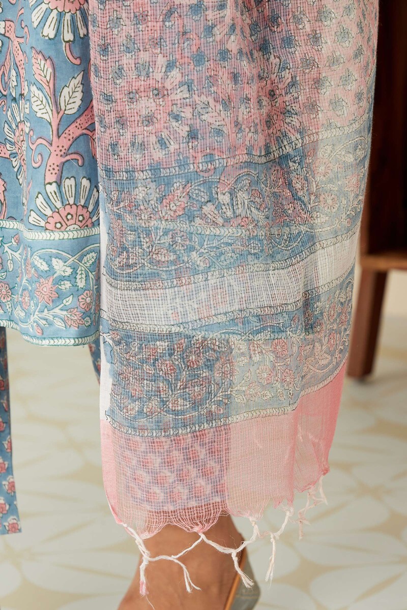 Pink Hand Block-Printed Kota Dupatta