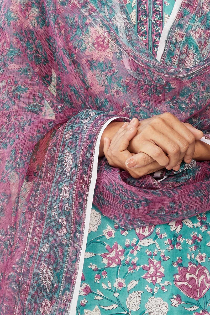 Pink Hand Block-Printed Kota Dupatta