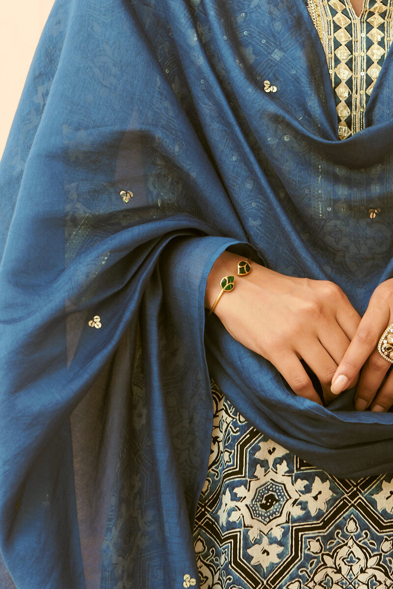Blue Handcrafted Cotton Silk Dupatta