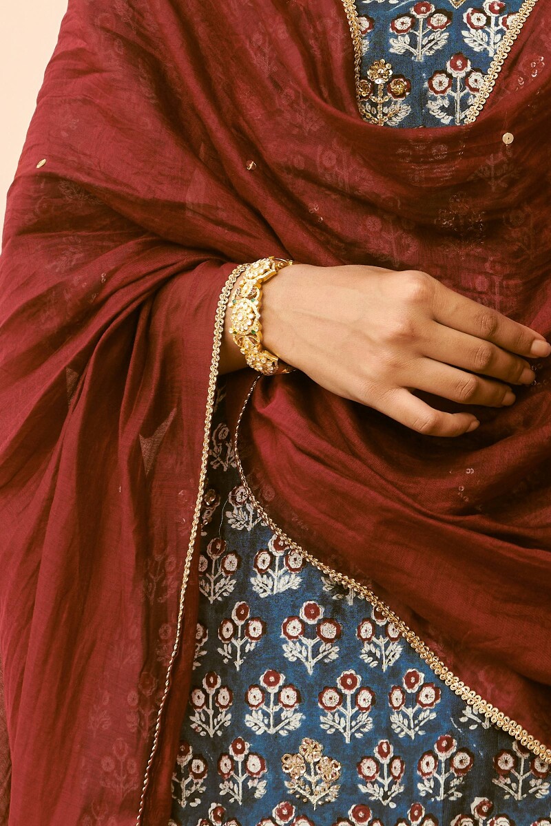 Maroon Handcrafted Cotton Silk Dupatta