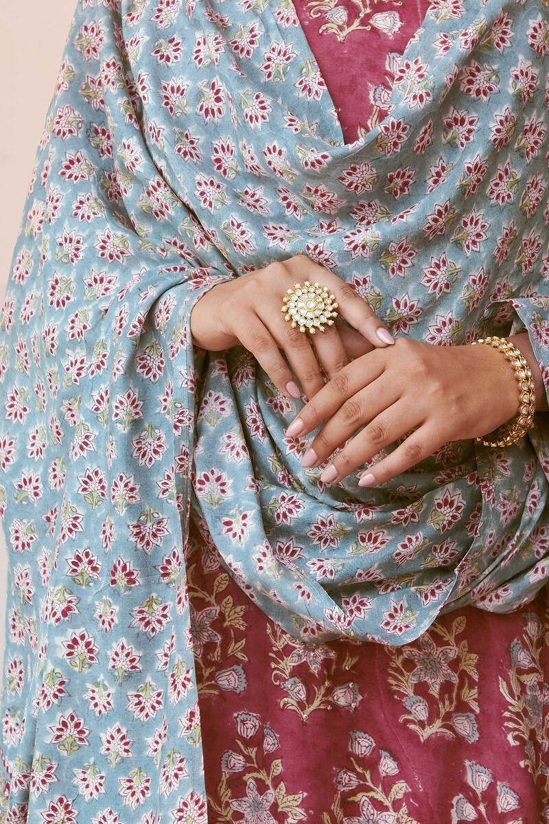 Blue Hand Block-Printed Modal Dupatta