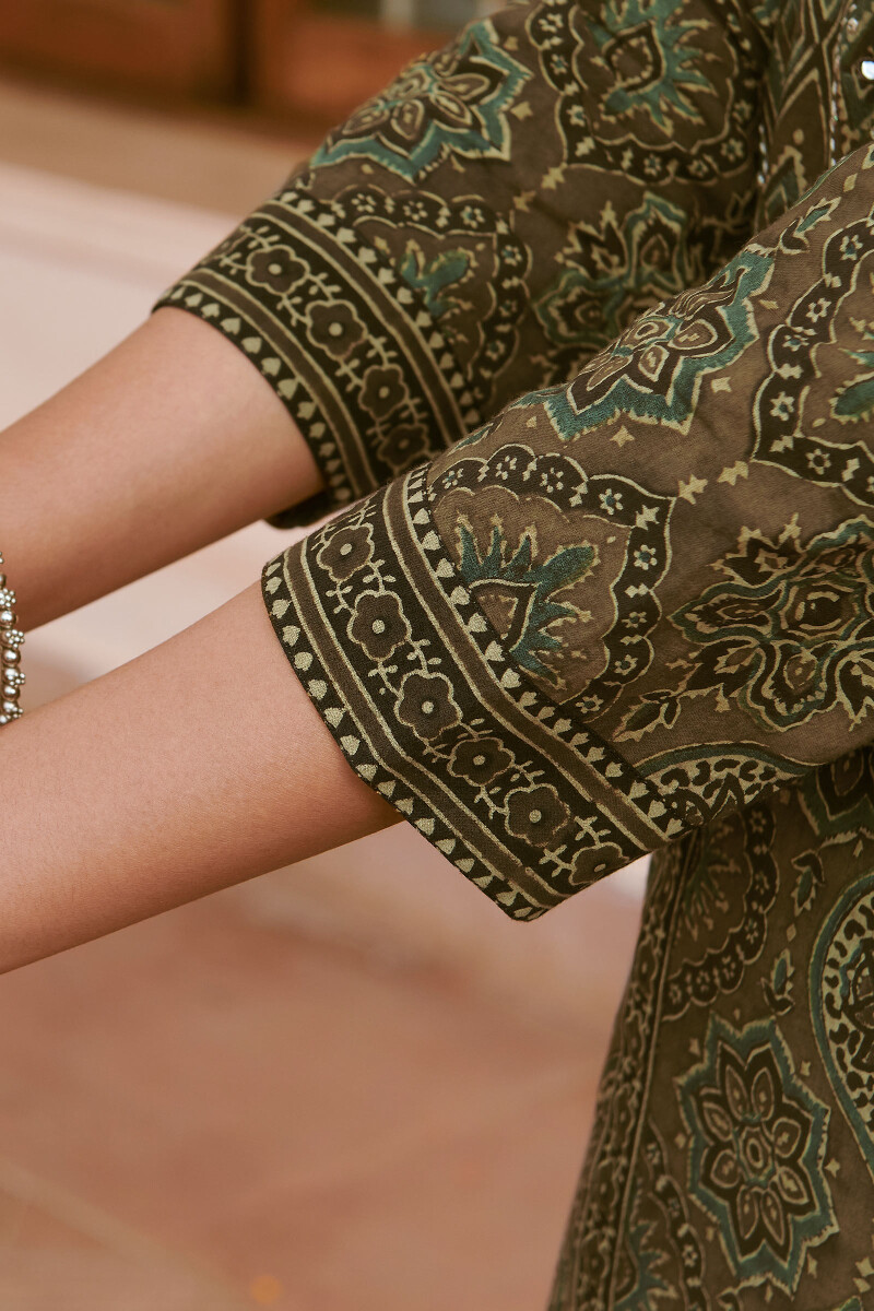 Ajrak Hand Block-Printed A-Line Cotton Kurta