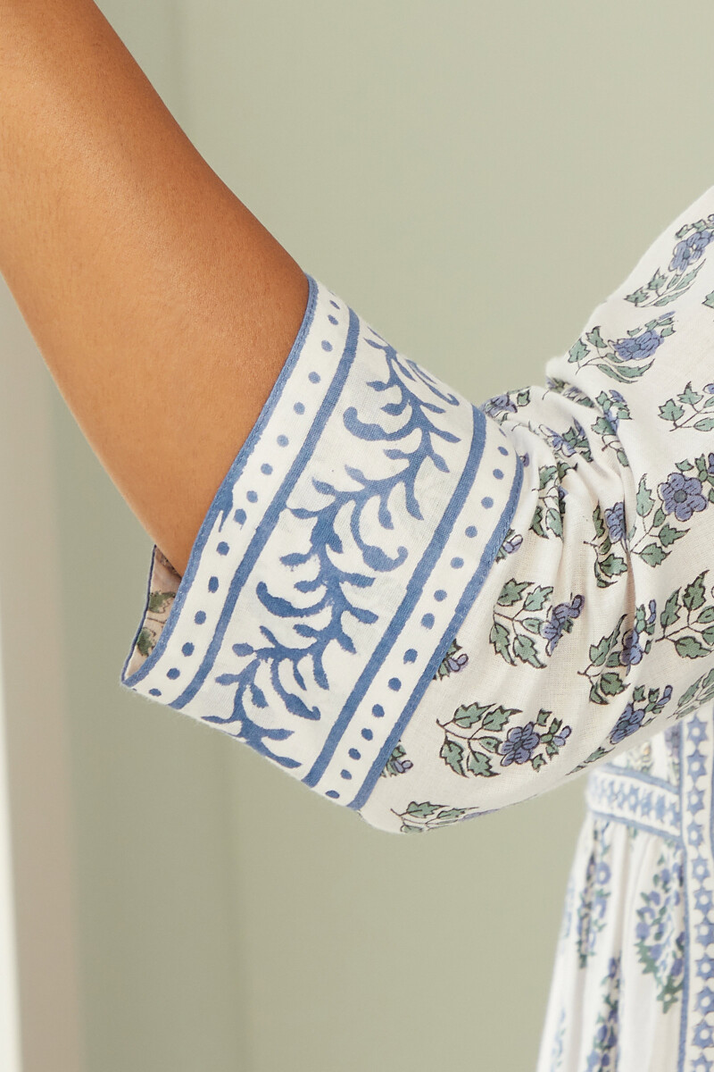 White Hand Block-Printed A-Line Cotton Kurta