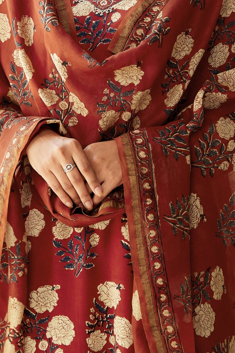 Bagru Hand Block-Printed Chanderi Dupatta