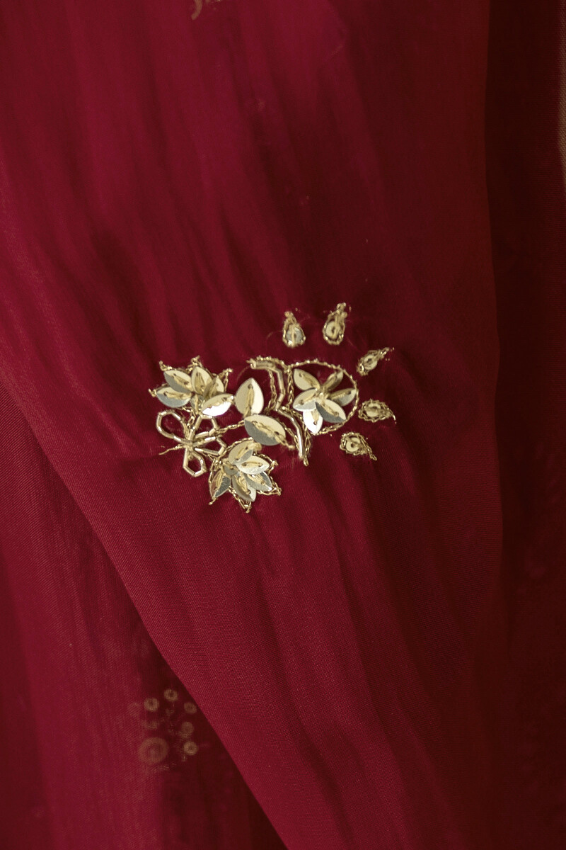 Red Handcrafted Organza Dupatta