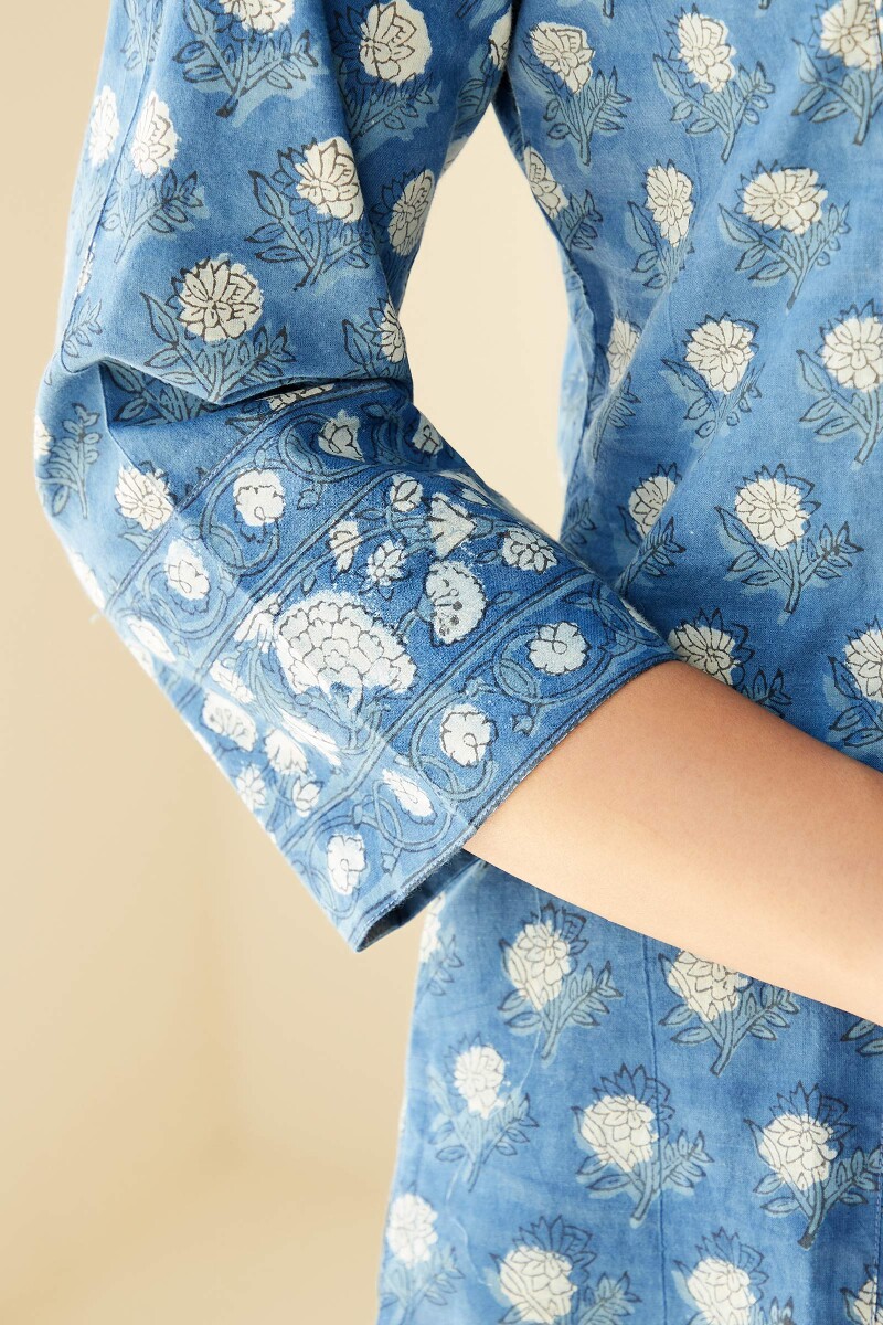 Indigo Hand Block-Printed Cotton Top