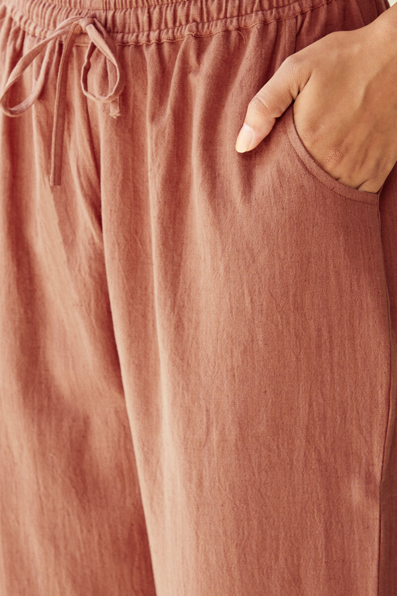 Peach Handcrafted Cotton Flax Narrow Pants