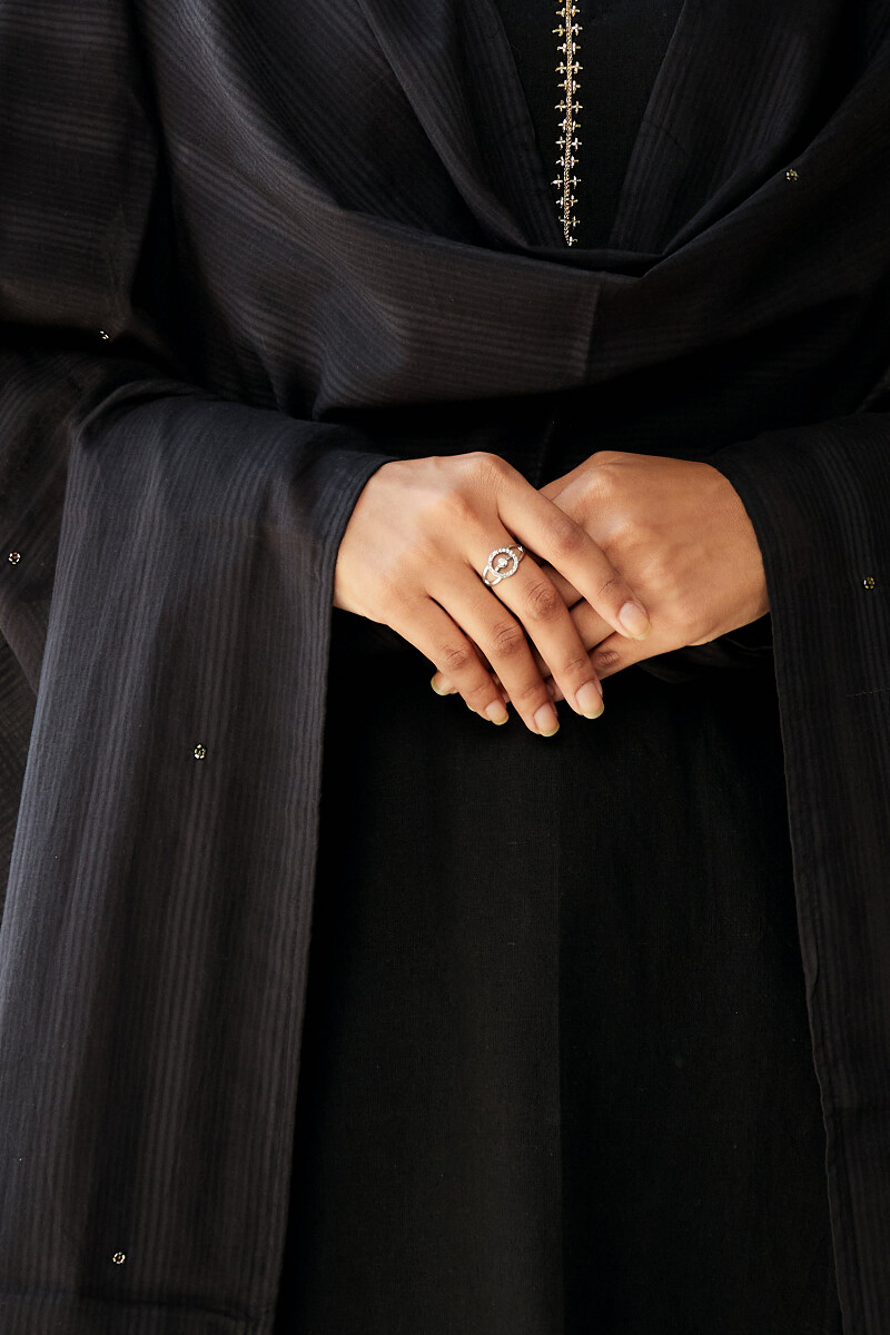 Black Handcrafted Cotton Dobby Dupatta