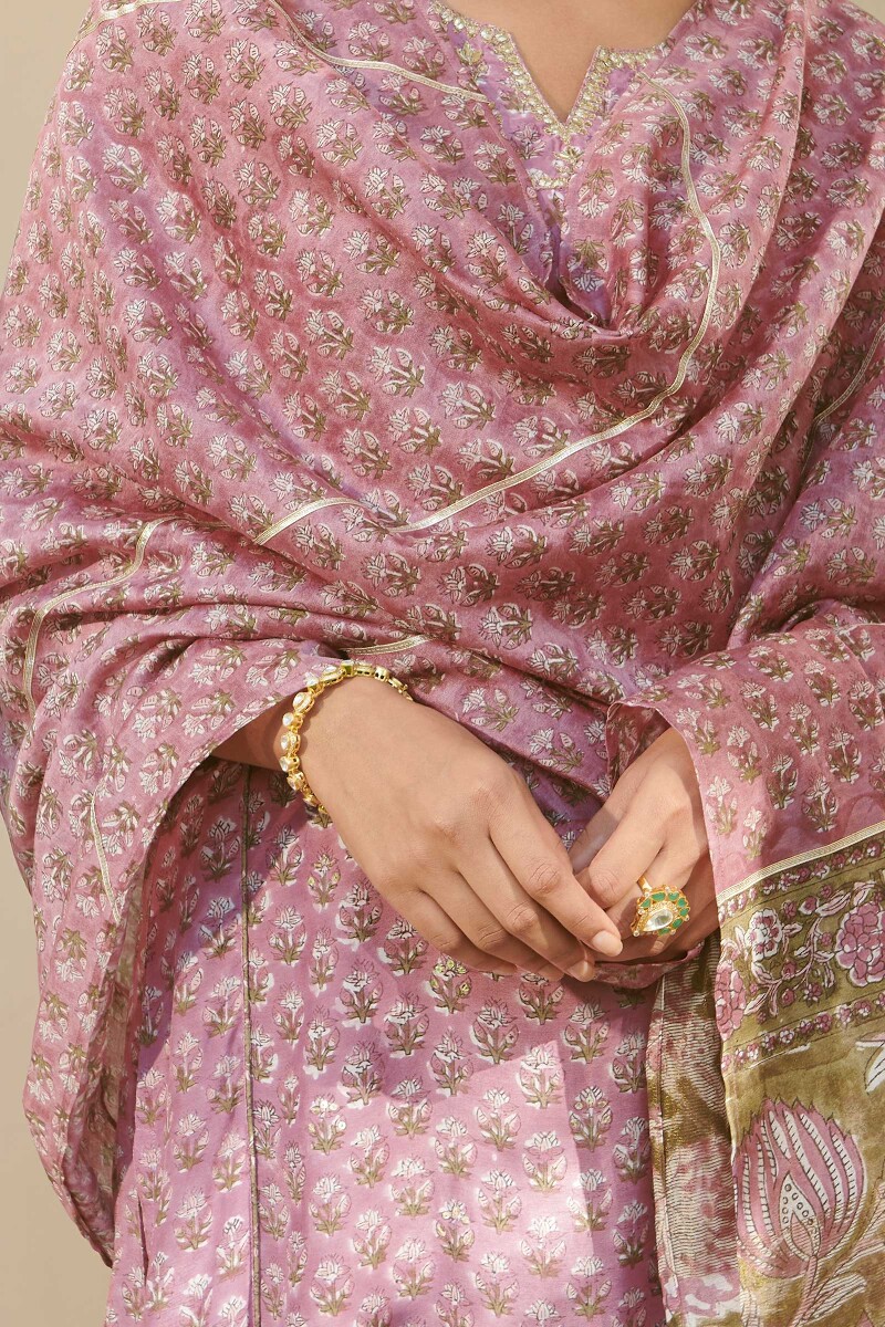Purple Hand Block-Printed Chanderi Dupatta