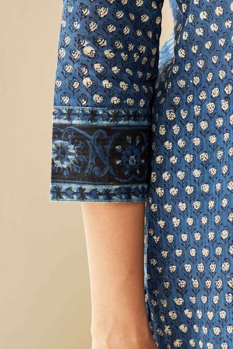 Bagru Hand Block-Printed Straight Cotton Dobby Kurta