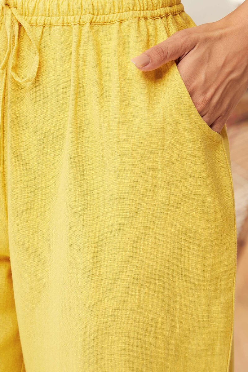 Yellow Handcrafted Cotton Flax Pants