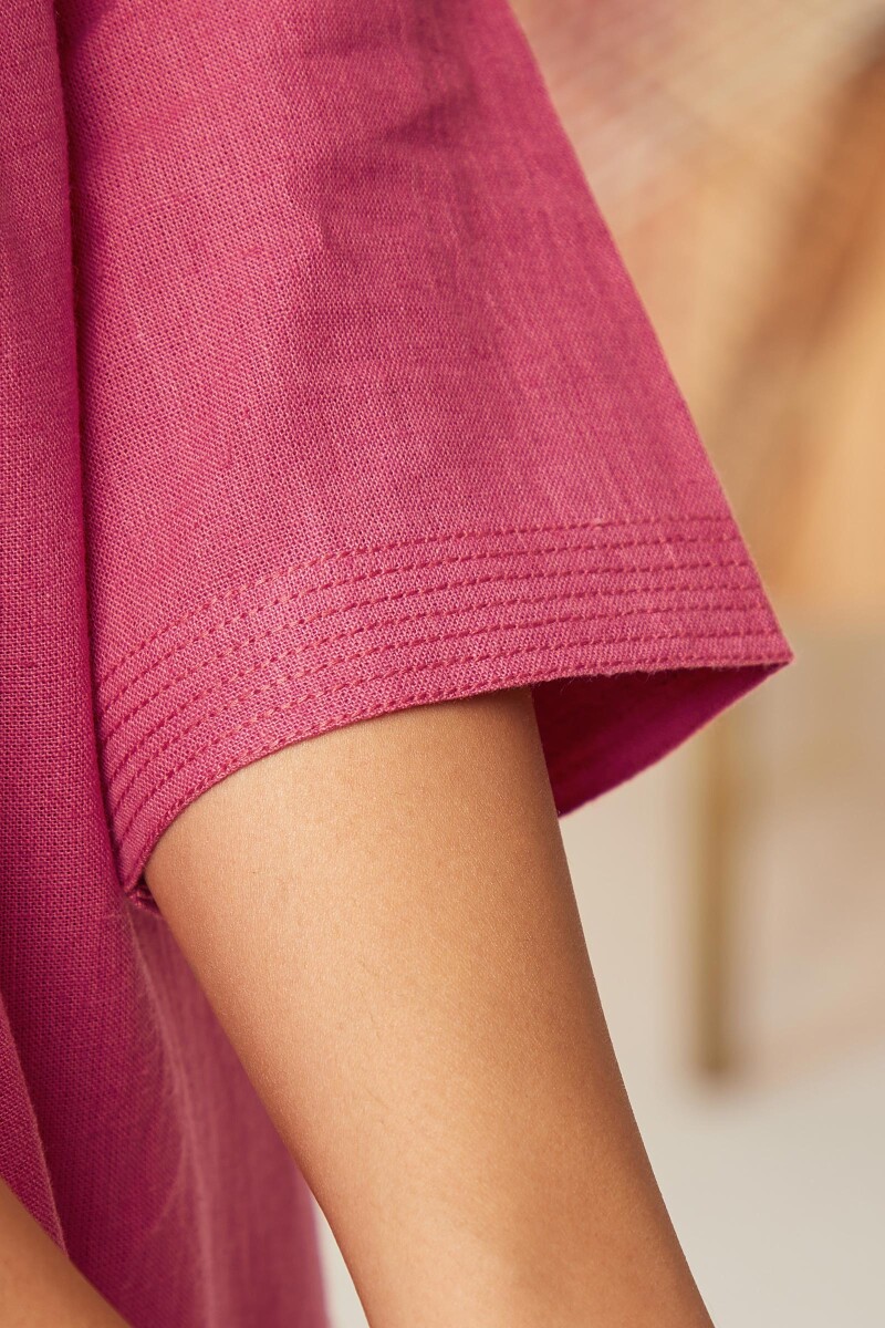 Rani Pink Handcrafted Straight Cotton Flax Kurta