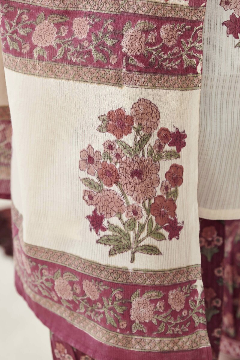 Maroon Hand Block-Printed Cotton Mul Dupatta