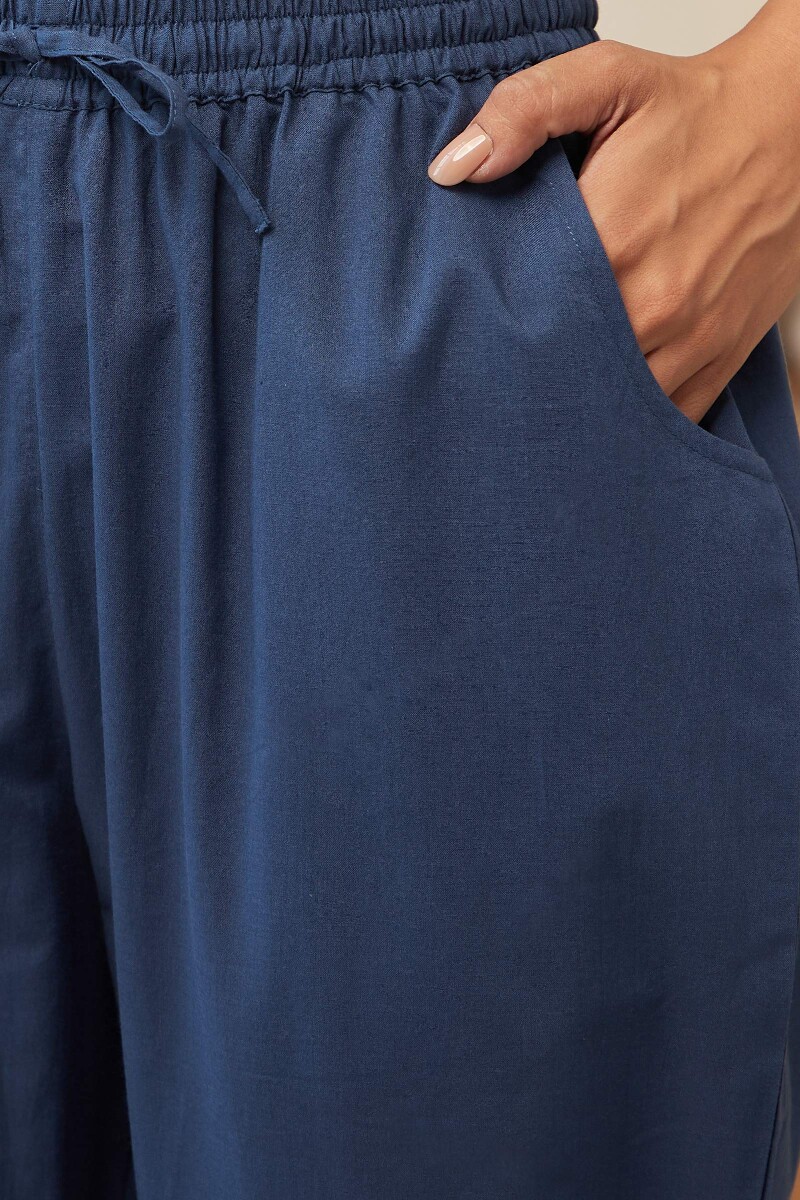 Blue Handcrafted Cotton Narrow Pants