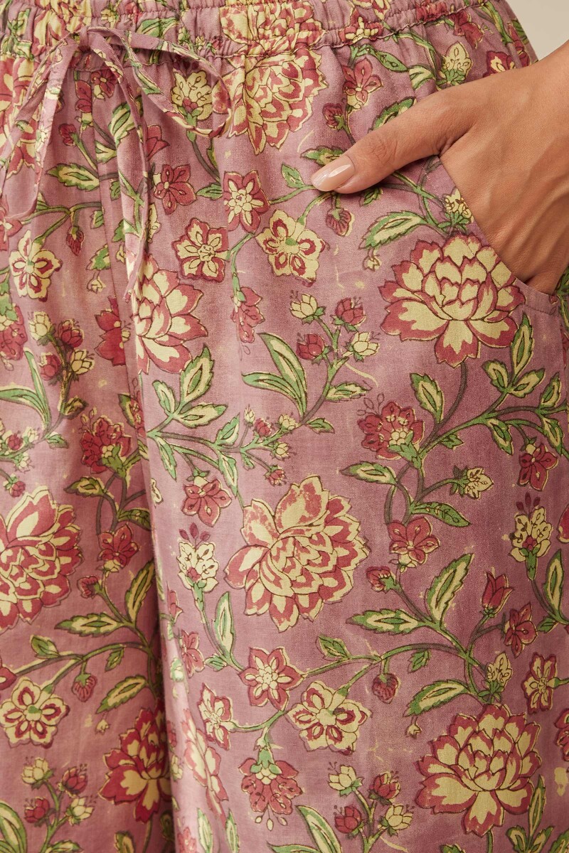 Purple Hand Block-Printed Cotton Palazzo