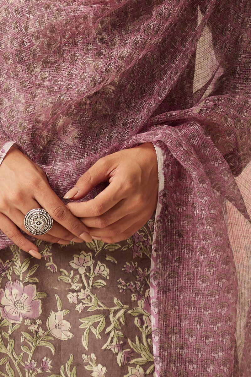 Pink Hand Block-Printed Kota Dupatta