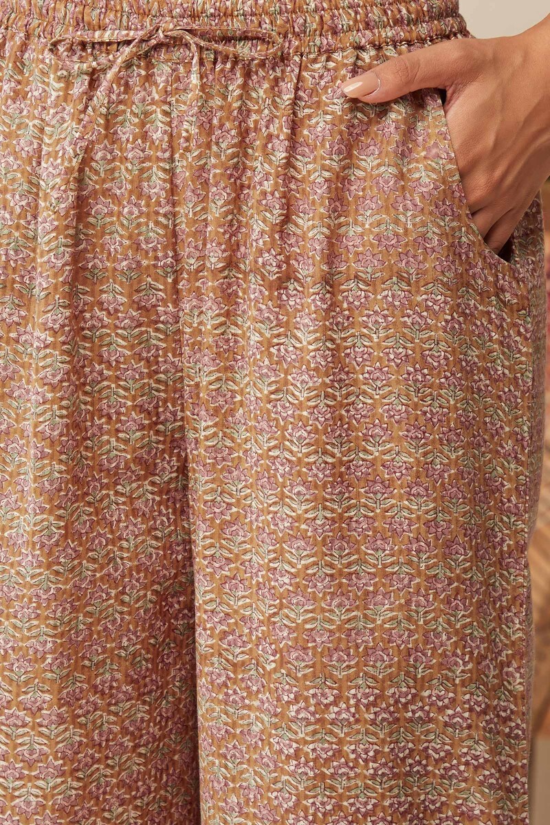Brown Hand Block-Printed Cotton Dobby Farsi