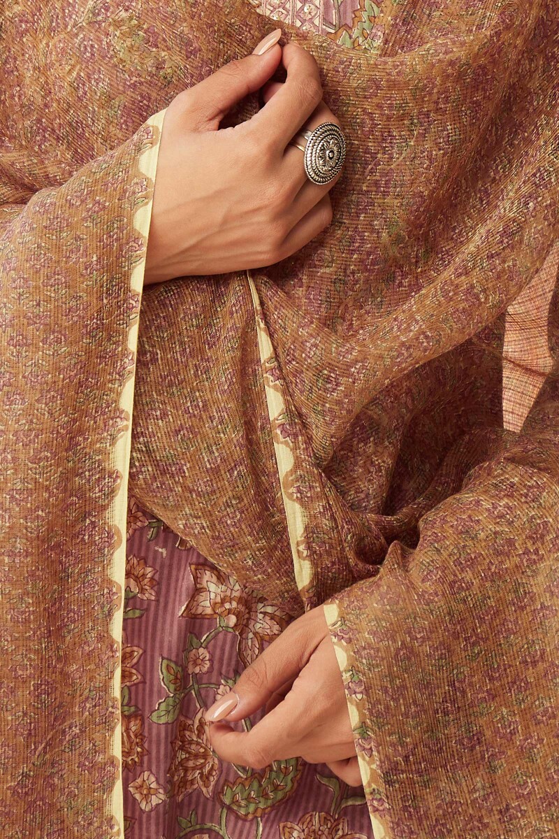Brown Hand Block-Printed Kota Dupatta