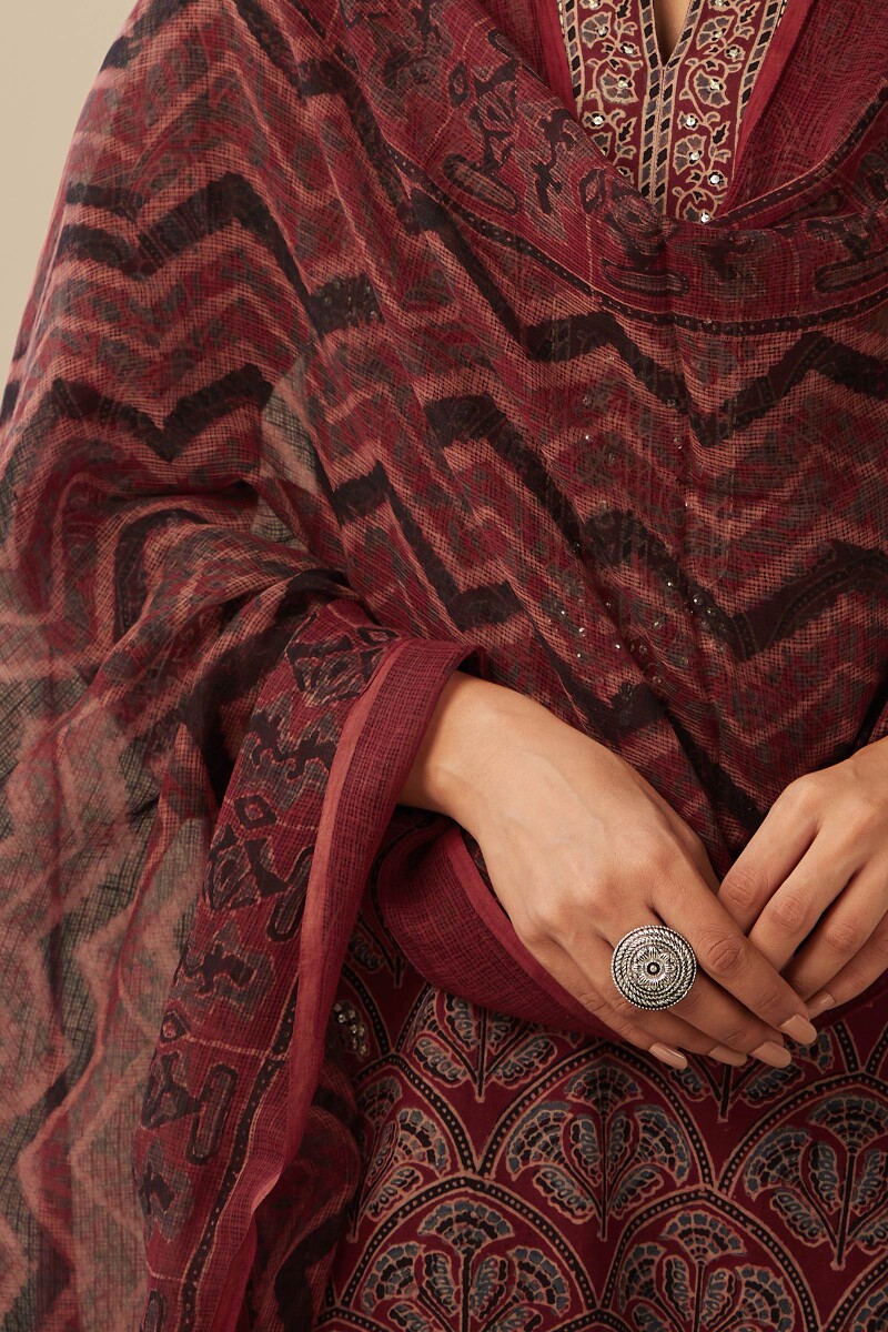 Ajrak Hand Block-Printed Kota Dupatta