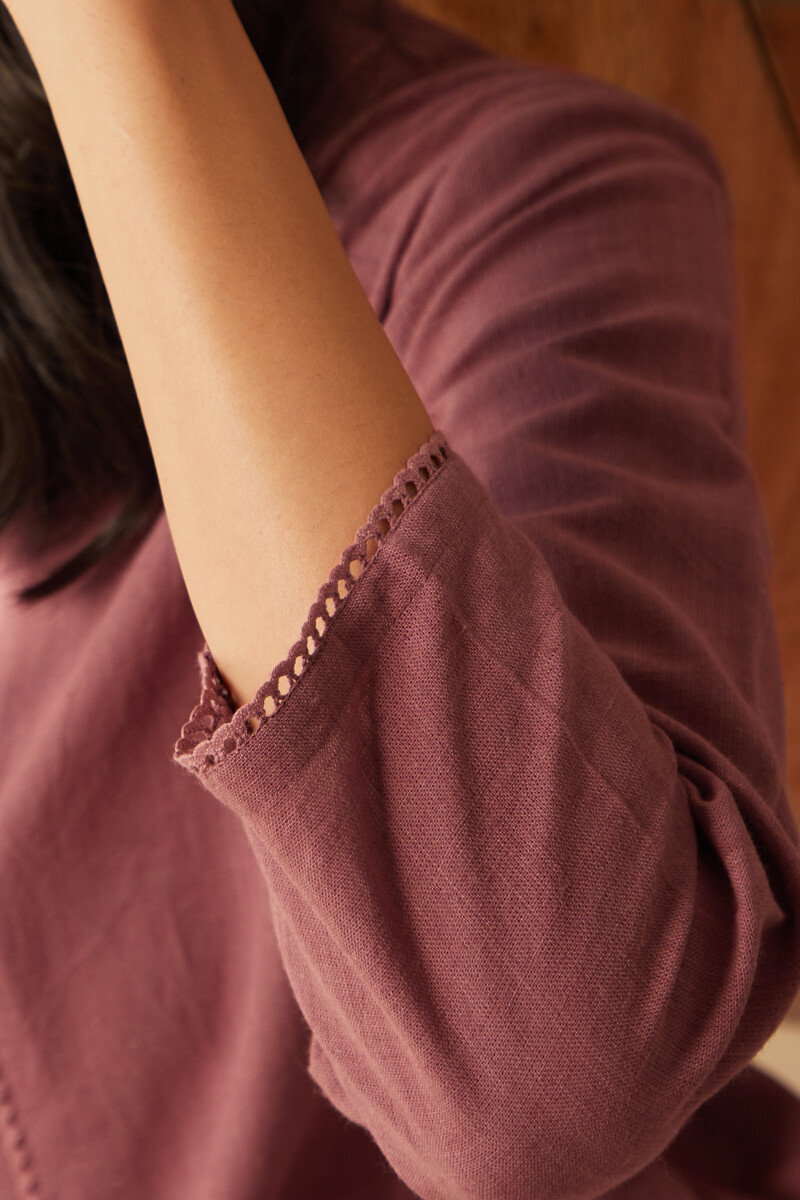 Mauve Handcrafted Straight Cotton Flax Kurta