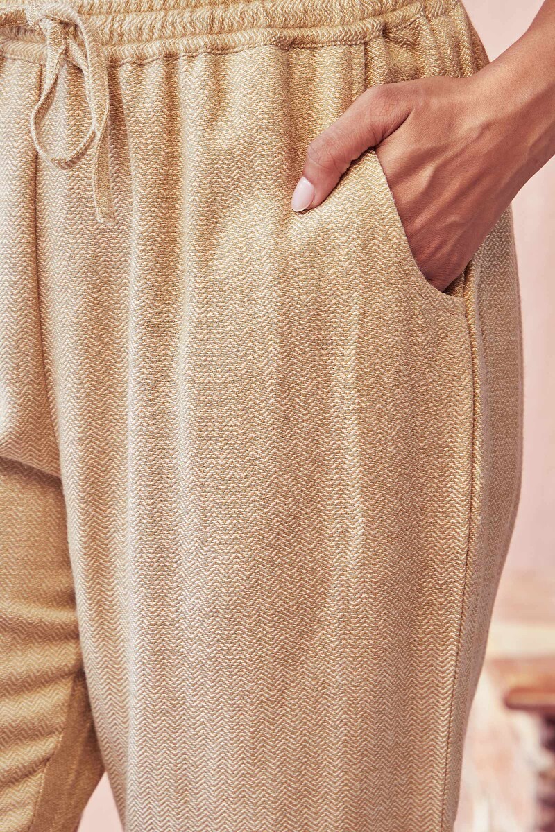 Beige Handcrafted Faux Wool Narrow Pants